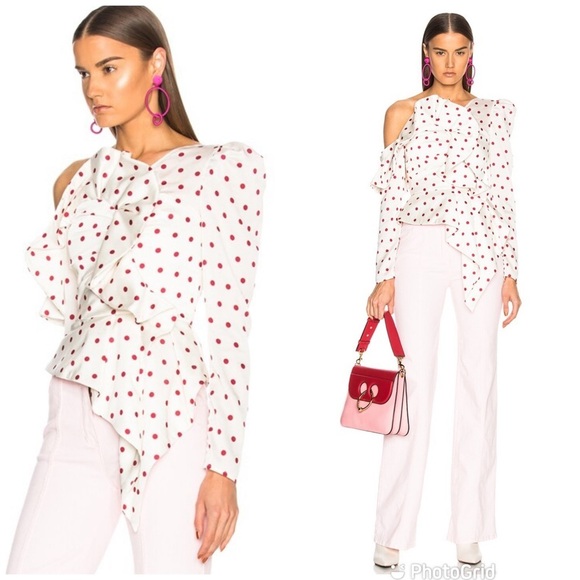 ❌SOLD❌Self-Portrait Asymmetric Polka Dot Frill Top One Shoulder Puff Sleeve - Picture 11 of 11